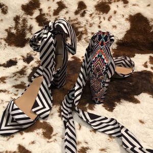 I can white striped heels